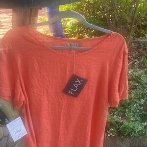 FLAX short sleeve d Linen Shirt in Orange🌺Medim